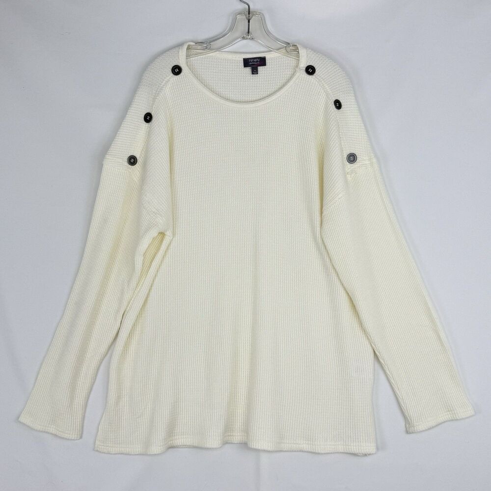 Ninety Clothing Co Womens XL Knit Sweater Ivory Relaxed With Button Accents